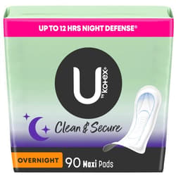 U by Kotex Clean & Secure Overnight Maxi Pads, 90 Count (3 Packs of 30) (Packaging May Vary)