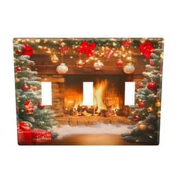 FLildon Christmas Fireplace Theme Wall Plates, Three Toggle Light Switch Cover Wall Plate 3 Gang, Decorator Light Switch Cover, Standard Size Wall Plates for Bedroom Home Decor