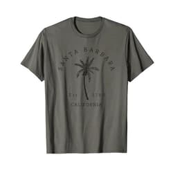 Santa Barbara California Beach Apparel - DZignLine Retro Cool Santa Barbara California Palm Tree Novelty T-Shirt