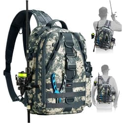 Piscifun Fishing Tackle Backpack with Rod & Gear Holder, Lightweight Outdoor Water-Resistant Fishing Shoulder Storage Bag