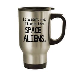 Molandra Products It wasn't me, it was the Space Aliens - Stainless Steel 14oz Travel Mug, Silver