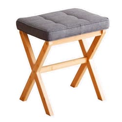 Viewcare Vanity Chair, Foot Rest Stool with Wood X Legs, Square Linen Makeup Stool with Wood X Legs, Small Ottoman Stool Chair for Vanity, Modern Padded Vanity Seat Foot Rest Stool for Makeup Room