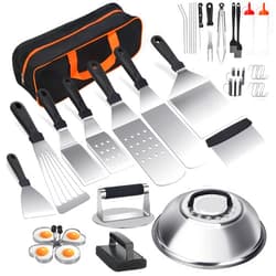 YOKMIVEM Griddle Accessories Set, 32 PCS Griddle Accessories Kit for Blackstone and Camp Chef, Flat Top Grill Accessories with Melting Dome, Enlarged Spatulas, Burger Press for Outdoor Grilling BBQ