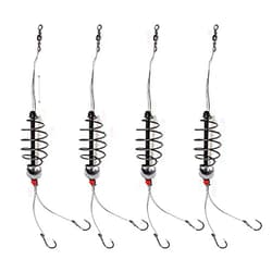 4 pcs Carp Spring Fishing Feeder 0.6oz, Fishing Hooks Rig #6, Inline Bait Fishing Tackle