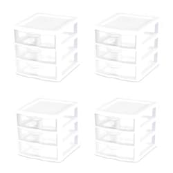 Sterilite 4-Pack Storage Organizer System for Home, Office or Dorm, 3-Drawer, White/Clear