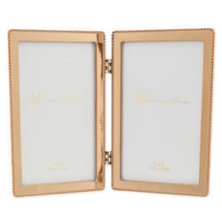 Lawrence Frames 4x6 Hinged Double Cast Metal Picture Frames, Gold Classic Bead Design