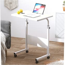 DlandHome Rolling Desk Mobile Standing Desk Mobile Side Table 23.6 Inches w/Wheels Adjustable Movable Portable Laptop Computer Stand for Bed Sofa,White,DUS-05-3-60WT-NEW