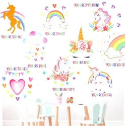 Epakh 9 Pieces Unicorn Room Stickers for Girls Bedroom Unicorn Rainbow Wall Stickers Removable Inspirational Wall Decal for Girls Kids Bedroom Nursery Birthday Party