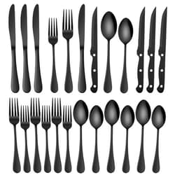 HaWare 24-Piece Black Silverware Set with Steak Knives, Stainless Steel Cutlery Set, Food Grade Flatware Set Service for 4, Mirror Finished Tableware for Home Restaurant, Include Knives, Forks, Spoons