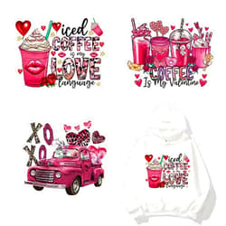 ZASKHLD Valentine's Day Iron on Transfer Stickers HTV Vinyl Heat Transfer Patches Love Car Pink Leopard Heat Transfer Decals Coffee Cup Pattern Iron on Decals for Clothing Backpack Hat Decoration 3 Sheets