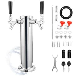 MRbrew Dual Faucet Beer Tower Draft Beer Kegerator Tower Beer Dispenser Beer Tap Tower, Stainless Steel Tower 3'' Keg Tower Pre-assembled Line Beer Faucet Dispenser Kit For Home, Bar, Party