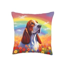 Basset Hound Gifts by J Basset Hound Rainbow Bridge Colorful Dog Memorial Painting Throw Pillow
