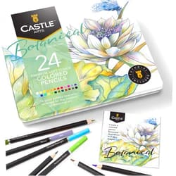 Castle Art Supplies Castle Arts Themed 24 Colored Pencil Set in Tin Box, perfect colors for ‘Botanical’ Art. Featuring, smooth colored cores, superior blending & layering performance for great results