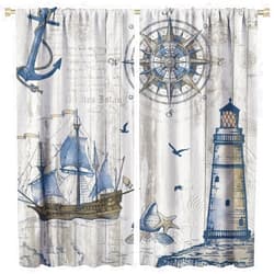 BenYaSong Nautical Sailboat Map Blackout Window Curtain Rustic Lighthouse Compass Scene for Living Rooms and Bedrooms Drapes 2 Panels 42x45 Inch, Style-1
