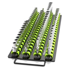 Olsa Tools Portable Socket Organizer Tray | Black Rails with Green Clips | Holds 80 Sockets | Professional Quality Socket Holder