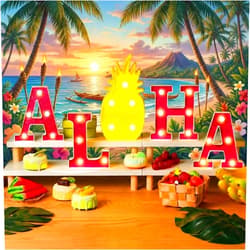Honoson 5 Pcs Hawaiian Luau Aloha Party Decoration Aloha Letter LED Pineapple Lights Sign Summer Tropical Table Decorations Tropical Hawaiian Summer Beach Pool Party Supplies