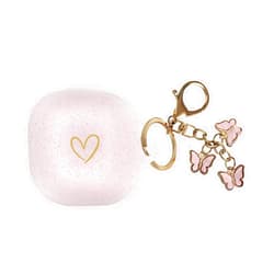 AIIEKZ Compatible with Samsung Galaxy Buds FE/Buds 2 / Buds Pro/Buds Live/Buds 2 Pro, Soft Silicone Case with Gold Heart Pattern with Cute Butterfly Keychain for Girls Women (Rose Gold)