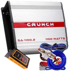 Crunch SA-1100.2 Smash Series 1,100-Watt 2-Channel Class AB Amp Car Audio Sound System Subwoofer Speaker Amp Amplifier with Gravity Magnet Phone Holder and 4 Gauge Kit Blue Bundle