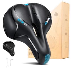 YOUNGDO Bike Seat - Comfortable Gel Foam Padded Leather Bicycle Seat, Wide Bike Saddle Cushion for Women and Men, Universal Fit, Shock Absorbing, Including Mounting Wrench, Allen Key, Waterproof Cover