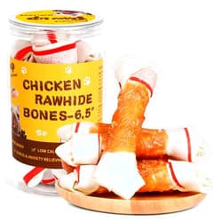 PAWUP Dog Treat Rawhide Bones with Chicken (6.5