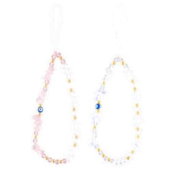 NQEUEPN 2pcs Beaded Phone Charms, Anti-Lost Evil Eye Phone Strap Evil Eye Beaded Lanyard Cell Phone String Strap Phone Wrist Strap Cute for Men Women Couple Gift (2 Colors)