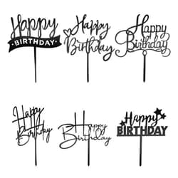 DIVINA VITAE 6 Pcs Black Cake Topper Black Happy Birthday Sign for Cake Decorations Acrylic Cake Toppers Happy Birthday Letters for Cake Personalized Black Cupcake Toppers Black Cake Inserts Cake Decor Supplies
