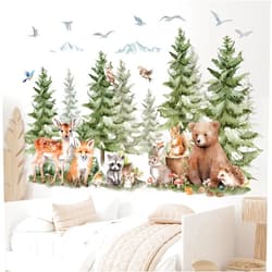 DECOWALL SG4-2422 Large Pine Trees and Forest Animals Wall Decal Stickers Mountain Bear Fox Peel and Stick Wall Art Decals for Kids Room Baby Nursery Woodland Wallpaper Living Bedroom