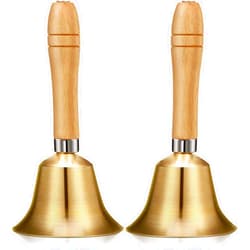 EBOOT 2 Pieces Solid Brass Hand Call Bells with Wooden Handle Handbells Loud Ringing Bell Hand Held Service Bell Animal Bell Decoration(3.15 x 3.15 x 5.9 Inch)