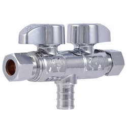 SharkBite 1/2 x 3/8 x 3/8 Inch Brass Crimp Angle Stop Valve, Dual Shut Off, Quarter Turn, PEX Pipe, PE-RT, UCDS123838Z