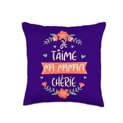 IDEE CADEAU POUR MAMAN D'AMOUR Belle idee Cadeau fête des mères Je T'Aime ma Maman chérie Throw Pillow, 16x16, Multicolor