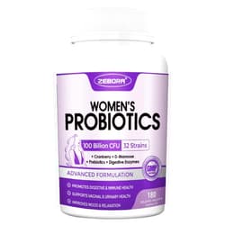 ZEBORA Probiotics for Women Digestive Health with Enzymes & Prebiotics, Vaginal Probiotics with D Mannose & Cranberry, 100 Billion CFUs Probiotic for Gut Health & Urinary Tract Balance, 90 Servings