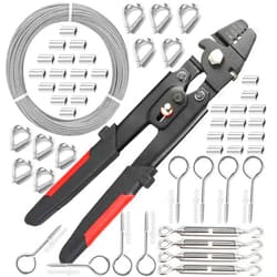 Yeerong Stainless Steel Wire Rope Kit. 5/64 Steel Wire Cable 100FT + Wire Rope Crimping Tool + 30Pcs Aluminum Crimping Sleeves + 10Pcs Thimbles + 4Pcs Turnbuckle + 8Pcs Eye Screw for Fencing, Trellis, Hanging