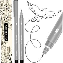 ARTISTRO Set of 2 Fineliner Pens, Black Micro Pens for Drawing, Waterproof Archival Ink, Ultra Fine Tip Pen for Illustration, Technical Pen, Sketching, Writing, Drawing, Journaling, Pair of Fine Tip