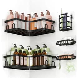 Veken Corner Shower Caddy 5-Pack, Advanced Rustproof Design, No Drilling Adhesive Shelves, Rack with Soap Holder, Large Capacity Bathroom Organizers and Storage, Wall-Mounted Kitchen&Home Decor,Black