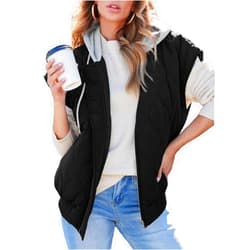 EVALESS Hooded Puffer Vest Women 2024 Zip Up Sleeveless Quilted Vests with Pockets