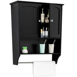 Iwell Bathroom Wall Cabinet with Adjustable Shelf & Doors, Over The Toilet Storage Cabinet, Medicine Cabinet for Bathroom, Laundry Room, Kitchen, Black