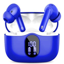 Btootos Wireless Earbuds Bluetooth 5.3 Headphones Bass Stereo Ear Buds with Noise Cancelling Mic LED Display in Ear Earphones IP7 Waterproof 36H Playtime for Laptop Pad Phones Sports Workout Blue