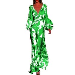 Generic Women's Fashionable and Comfortable High Waist Temperament Printed V Neck Casual Dress Casual Skirts for Women