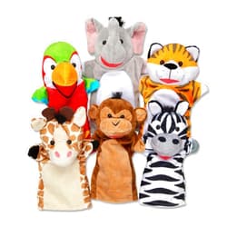 Melissa & Doug Safari Buddies Hand Puppets, Set of 6 (Elephant, Tiger, Parrot, Giraffe, Monkey, Zebra) Soft, Plush Animal Hand Puppets For Toddlers And Kids Ages 2+