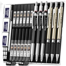 Nicpro 6PCS Art Mechanical Pencil Set, 3PCS Metal Drafting Pencil 0.5 mm & 0.7 mm & 0.9 mm & 3PCS 2mm Graphite Lead Holder (2B HB 2H) For Writing, Sketching Drawing With Lead Refills Case