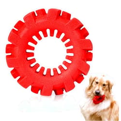 Doudele Interactive Treat Dispensing Puppy Toys - Dog Bones for Aggressive Chewers Super Dog Toys Tough Chew for Dogs Toy Bone, Natural Rubber Leaked Dumbbells… (red)