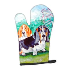 Caroline's Treasures 7061OVMT Basset Hound Double Trouble Oven Mitt Heat Resistant Thick Oven Mitt for Hot Pans and Oven, Kitchen Mitt Protect Hands, Cooking Baking Glove