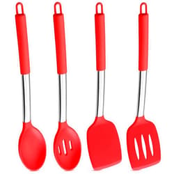 P&P CHEF Red Cooking Utensils Kitchen Utensil Set of 4, Heat-proof Silicone Turner Spoon for Nonstick Cookware Friendly, Dishwasher Safe & Healthy