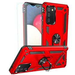 YZOK for Galaxy A02S Case,Samsung A02S Case,with HD Screen Protector,[Military Grade] Ring Car Mount Kickstand Hybrid Hard PC Soft TPU Shockproof Protective Case for Samsung Galaxy A02S (Red)