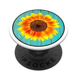 DLC Novelties Sunflower bloom on teal barnwood background PopSockets PopGrip: Swappable Grip for Phones & Tablets