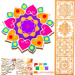 Weekgrat 11.8 Inch Diwali Rangoli Mats Mandala Sand Art Set Include 4 Pcs 6