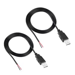 RIIEYOCA 2Pcs USB 2.0 Male Plug 2pin Bare Wire,USB Power Data Cable DIY Pigtail Cable for USB Equipment Installed or DIY Replace Repair (1M)