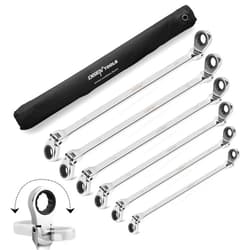 DISEN Extra Long Flex Head Ratcheting Wrench set, 6Pcs Double Box End Long Reach Ratchet Wrench Set Metric 8-19mm, CRV Steel, with Pouch, Gifts for Father, Man