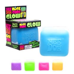 Schylling NeeDoh Nice Cube Glow - Sensory Toy with a Super Solid Squish - Glows in The Dark and Always Returns to its Square Shape - Ages 3 and Up - Color May Vary; One Cube Per Pack