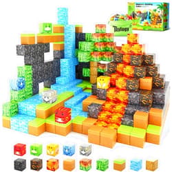 Toylogy Dinosaur Toys Magnetic Blocks-Build Mine Magnet World Volcano Edition Kids Toys for 3+ Year Old Boys and Girls Building Blocks Toddler Toys Games Through Jurassic Learning Sensory Toys Gifts